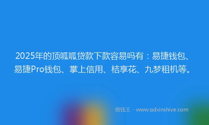 2025年的顶呱呱贷款下款容易吗有：易捷钱包、易捷Pro钱包、掌上信用、桔享花、九梦租机等。