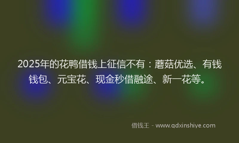2025年的花鸭借钱上征信不有：蘑菇优选、有钱钱包、元宝花、现金秒借融途、新一花等。