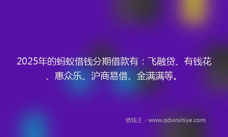 2025年的蚂蚁借钱分期借款有:飞融贷、有钱花、惠众乐、沪商易借、金满满等。
