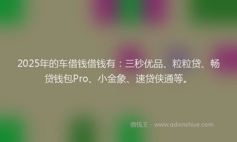 2025年的车借钱借钱有:三秒优品、粒粒贷、畅贷钱包Pro、小金象、速贷侠通等。
