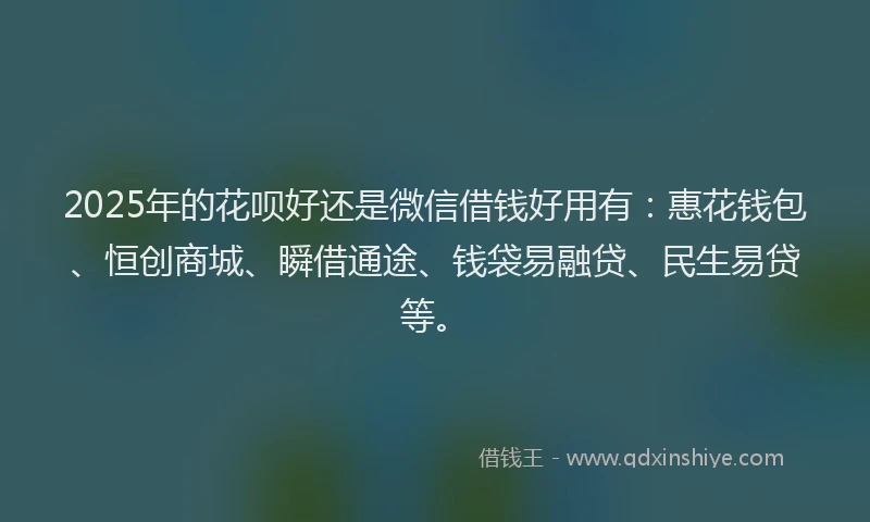 2025年的花呗好还是微信借钱好用有：惠花钱包、恒创商城、瞬借通途、钱袋易融贷、民生易贷等。