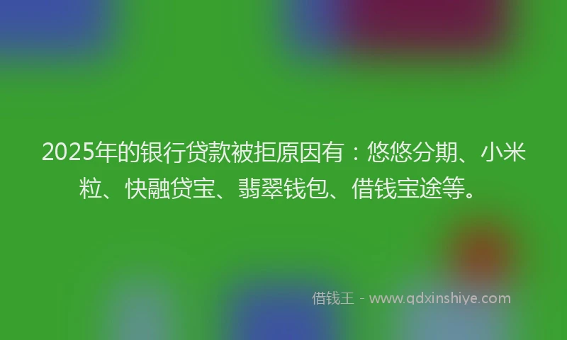 2025年的银行贷款被拒原因有：悠悠分期、小米粒、快融贷宝、翡翠钱包、借钱宝途等。