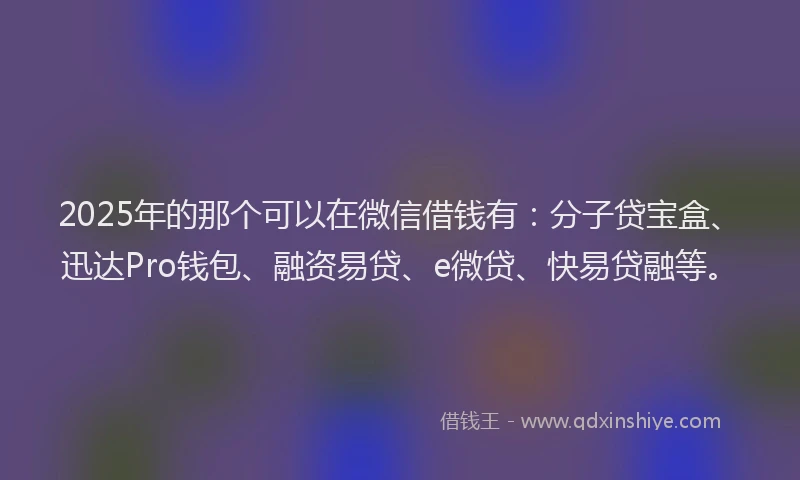 2025年的那个可以在微信借钱有：分子贷宝盒、迅达Pro钱包、融资易贷、e微贷、快易贷融等。