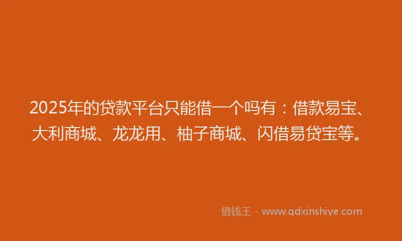 2025年的贷款平台只能借一个吗有:借款易宝、大利商城、龙龙用、柚子商城、闪借易贷宝等。