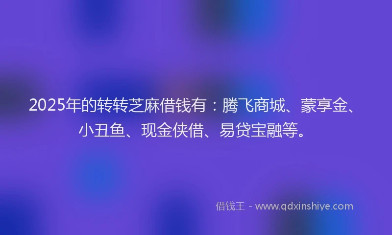 2025年的转转芝麻借钱有：腾飞商城、蒙享金、小丑鱼、现金侠借、易贷宝融等。
