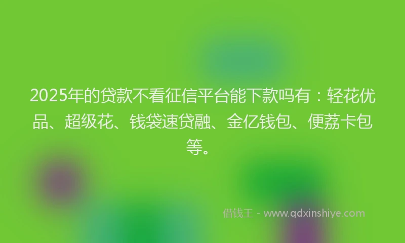 2025年的贷款不看征信平台能下款吗有:轻花优品、超级花、钱袋速贷融、金亿钱包、便荔卡包等。