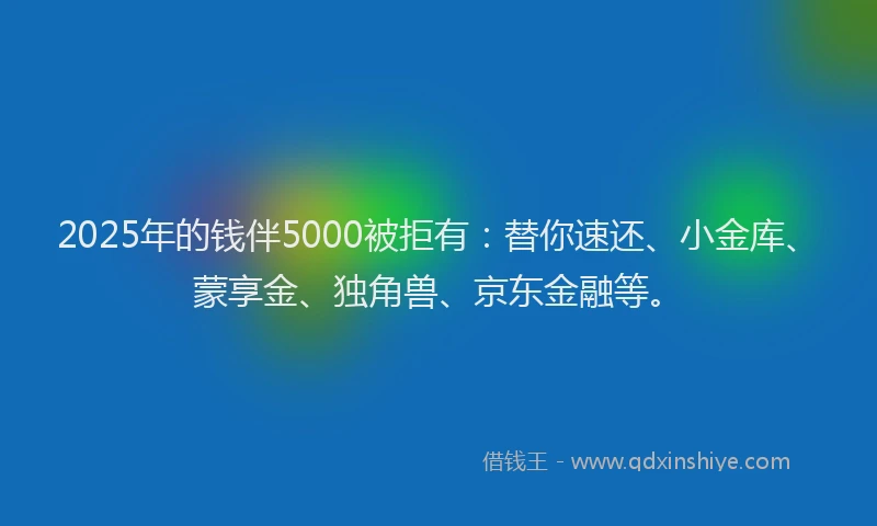 2025年的钱伴5000被拒有：替你速还、小金库、蒙享金、独角兽、京东金融等。