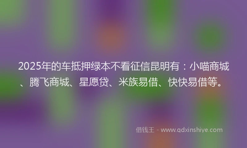 2025年的车抵押绿本不看征信昆明有:小喵商城、腾飞商城、星愿贷、米族易借、快快易借等。