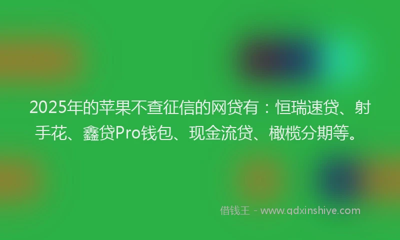 2025年的苹果不查征信的网贷有：恒瑞速贷、射手花、鑫贷Pro钱包、现金流贷、橄榄分期等。