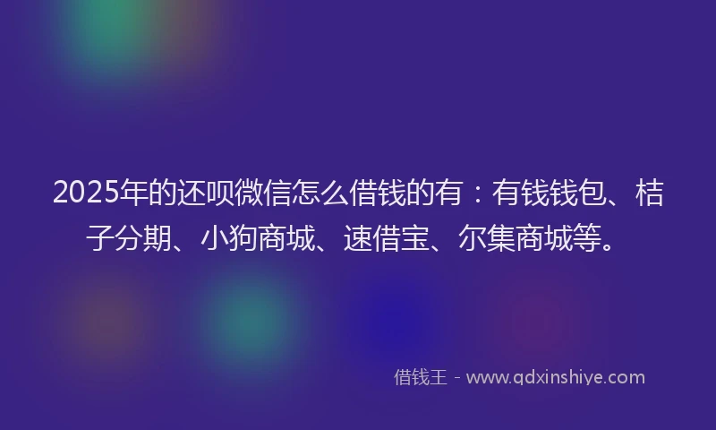 2025年的还呗微信怎么借钱的有：有钱钱包、桔子分期、小狗商城、速借宝、尔集商城等。