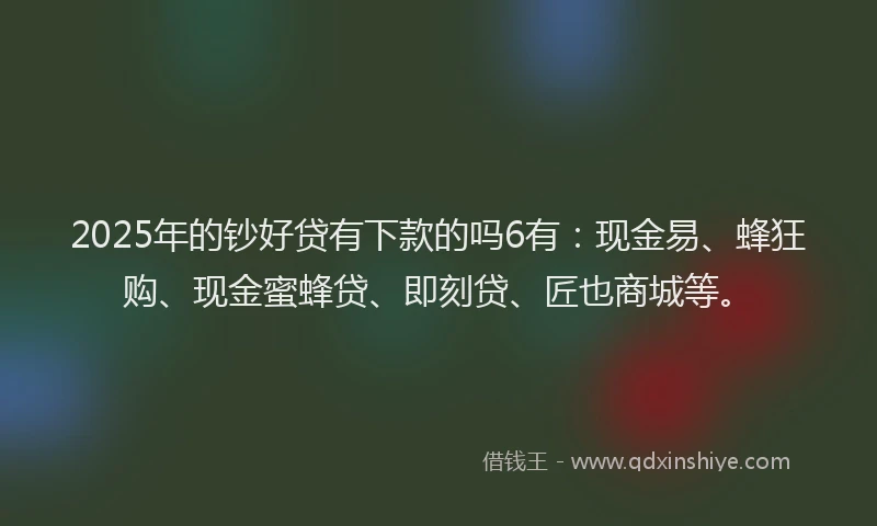 2025年的钞好贷有下款的吗6有：现金易、蜂狂购、现金蜜蜂贷、即刻贷、匠也商城等。