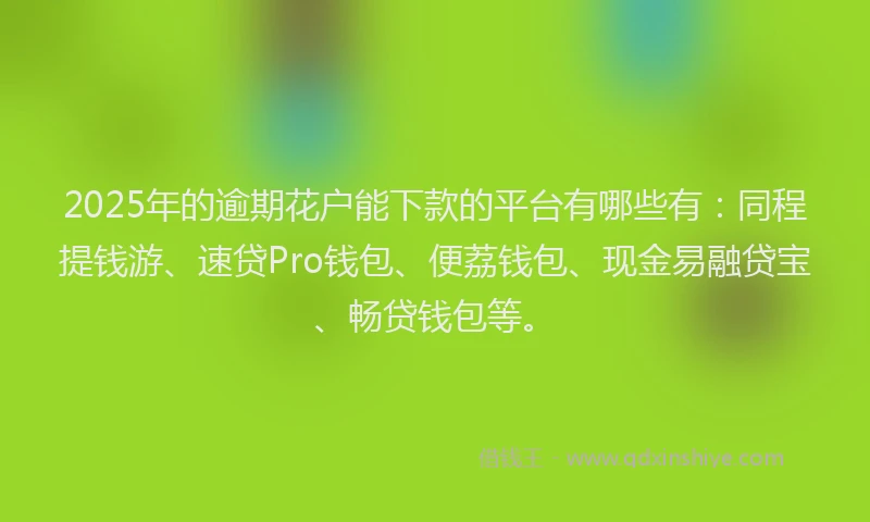 2025年的逾期花户能下款的平台有哪些有:同程提钱游、速贷Pro钱包、便荔钱包、现金易融贷宝、畅贷钱包等。