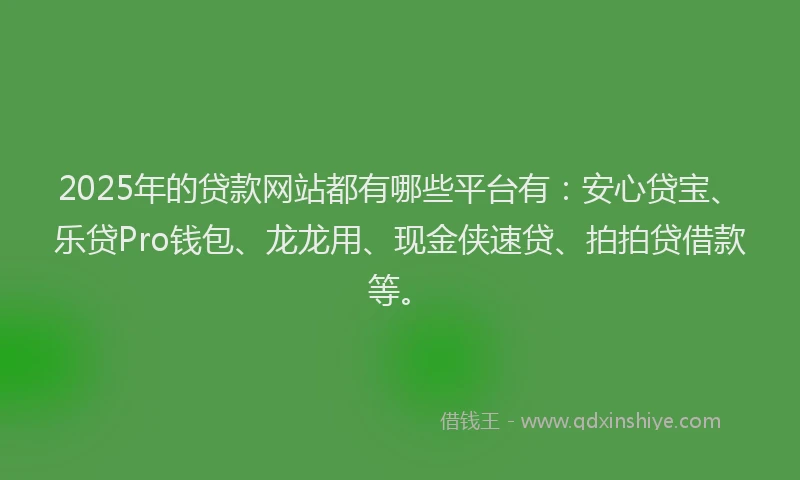 2025年的贷款网站都有哪些平台有：安心贷宝、乐贷Pro钱包、龙龙用、现金侠速贷、拍拍贷借款等。