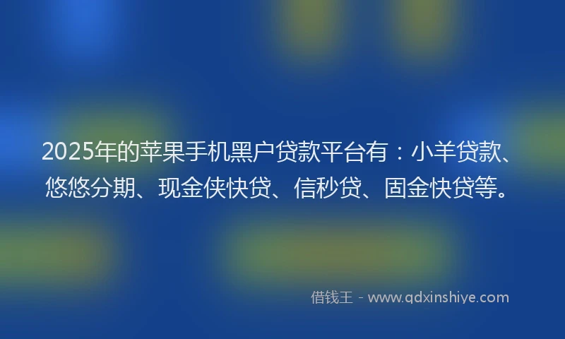 2025年的苹果手机黑户贷款平台有：小羊贷款、悠悠分期、现金侠快贷、信秒贷、固金快贷等。