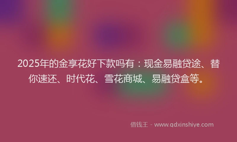 2025年的金享花好下款吗有:现金易融贷途、替你速还、时代花、雪花商城、易融贷盒等。