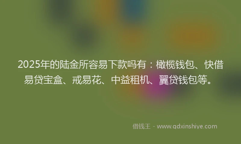 2025年的陆金所容易下款吗有：橄榄钱包、快借易贷宝盒、戒易花、中益租机、翼贷钱包等。