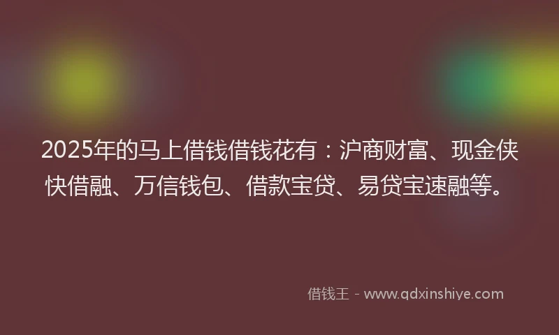 2025年的马上借钱借钱花有：沪商财富、现金侠快借融、万信钱包、借款宝贷、易贷宝速融等。