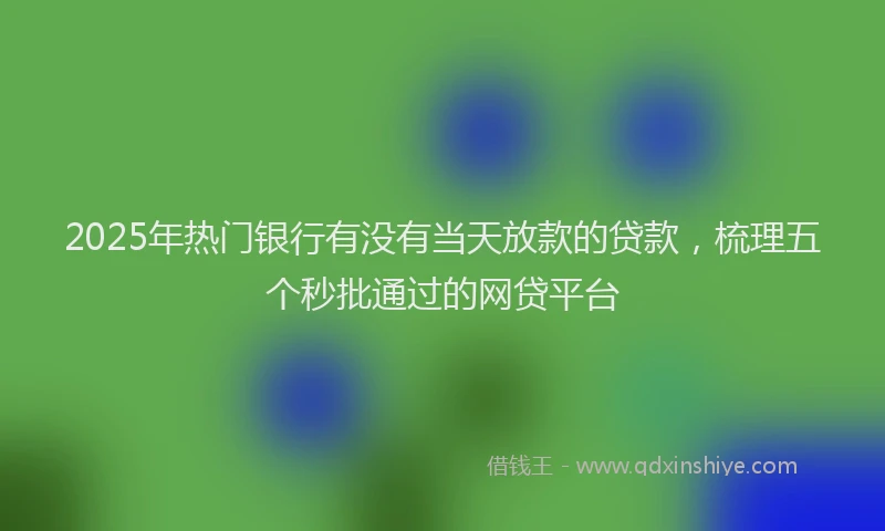 2025年热门银行有没有当天放款的贷款，梳理五个秒批通过的网贷平台