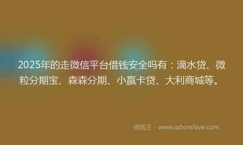 2025年的走微信平台借钱安全吗有：滴水贷、微粒分期宝、森森分期、小赢卡贷、大利商城等。
