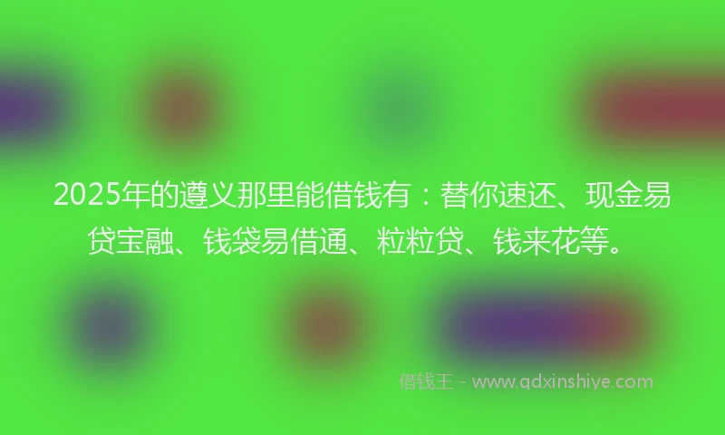2025年的遵义那里能借钱有:替你速还、现金易贷宝融、钱袋易借通、粒粒贷、钱来花等。