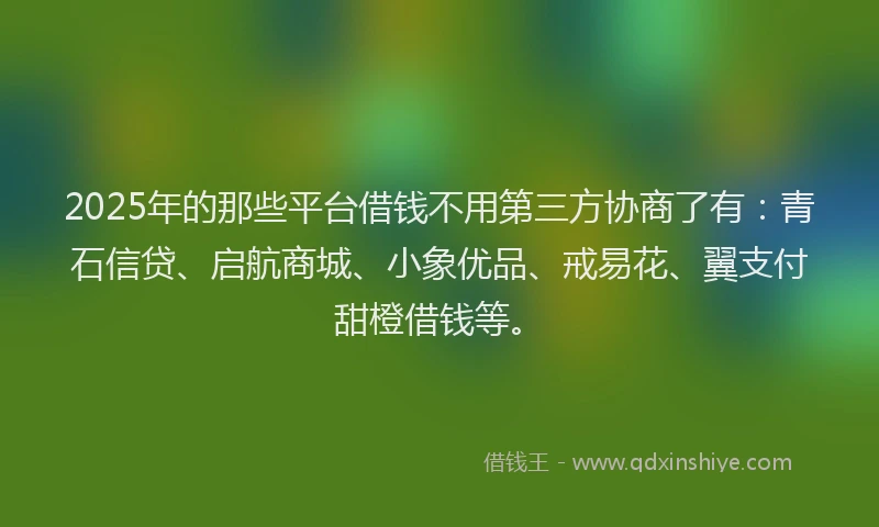 2025年的那些平台借钱不用第三方协商了有:青石信贷、启航商城、小象优品、戒易花、翼支付甜橙借钱等。