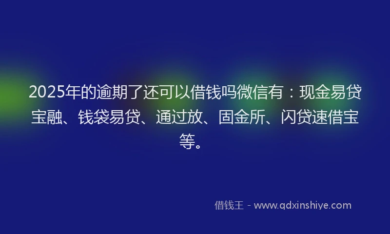 2025年的逾期了还可以借钱吗微信有:现金易贷宝融、钱袋易贷、通过放、固金所、闪贷速借宝等。