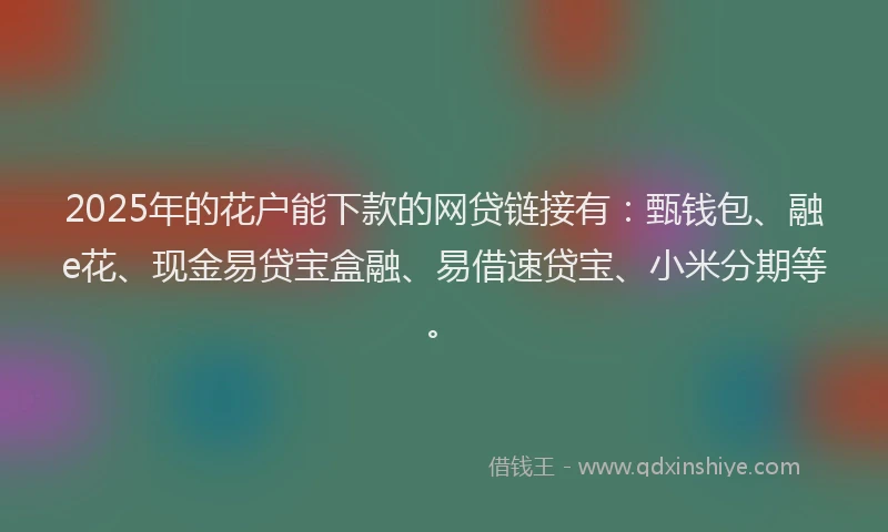 2025年的花户能下款的网贷链接有:甄钱包、融e花、现金易贷宝盒融、易借速贷宝、小米分期等。