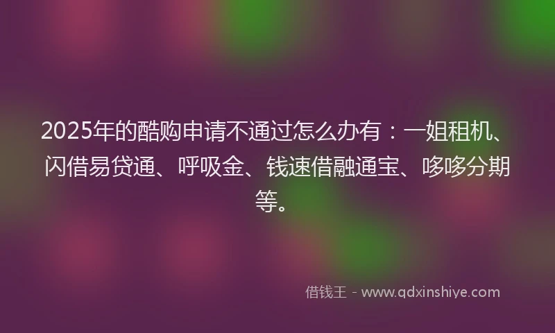 2025年的酷购申请不通过怎么办有：一姐租机、闪借易贷通、呼吸金、钱速借融通宝、哆哆分期等。