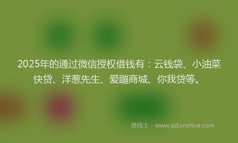 2025年的通过微信授权借钱有：云钱袋、小油菜快贷、洋葱先生、爱蹦商城、你我贷等。