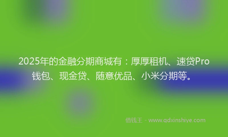 2025年的金融分期商城有：厚厚租机、速贷Pro钱包、现金贷、随意优品、小米分期等。