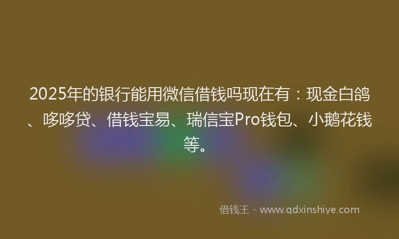 2025年的银行能用微信借钱吗现在有:现金白鸽、哆哆贷、借钱宝易、瑞信宝Pro钱包、小鹅花钱等。