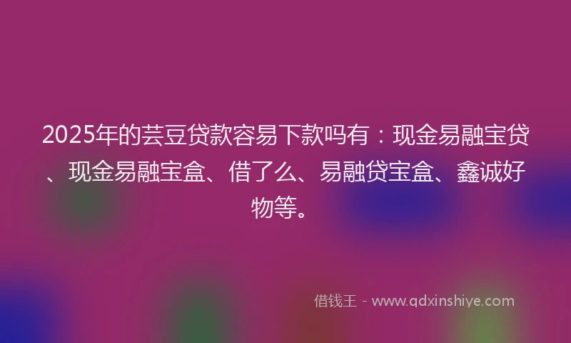 2025年的芸豆贷款容易下款吗有：现金易融宝贷、现金易融宝盒、借了么、易融贷宝盒、鑫诚好物等。