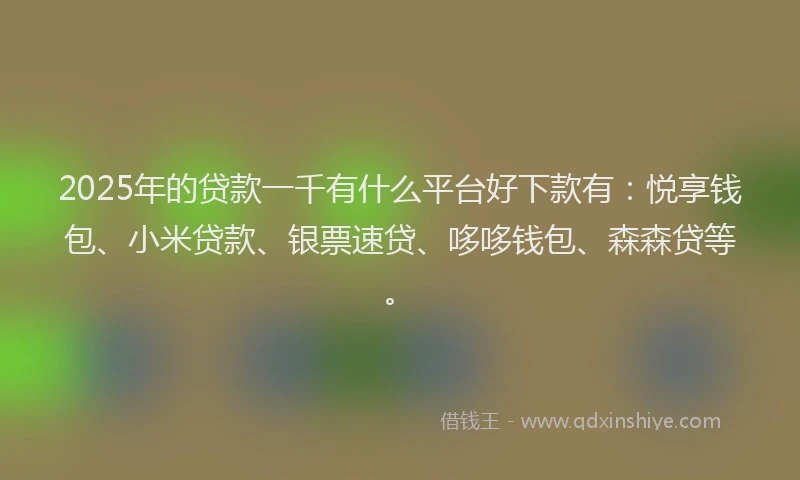 2025年的贷款一千有什么平台好下款有:悦享钱包、小米贷款、银票速贷、哆哆钱包、森森贷等。