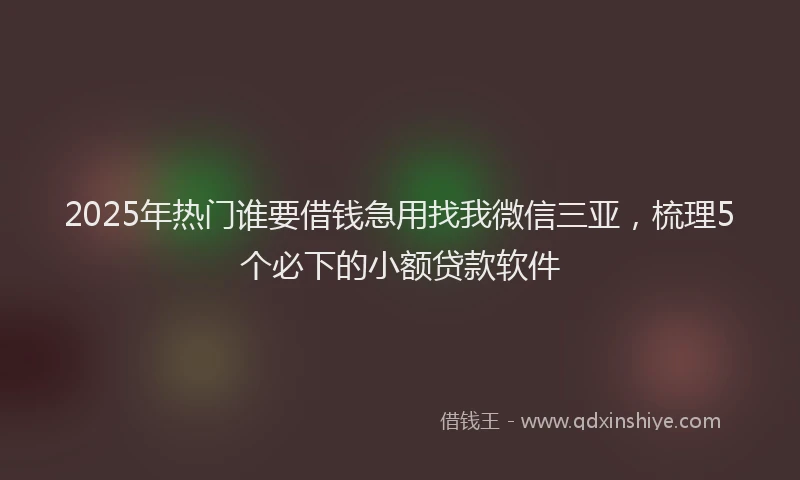 2025年热门谁要借钱急用找我微信三亚，梳理5个必下的小额贷款软件