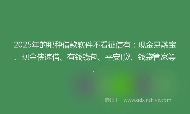 2025年的那种借款软件不看征信有:现金易融宝、现金侠速借、有钱钱包、平安i贷、钱袋管家等。