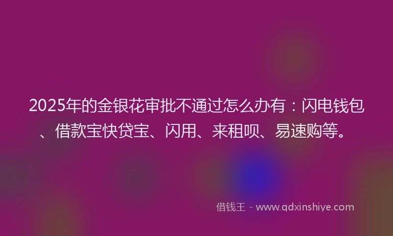 2025年的金银花审批不通过怎么办有:闪电钱包、借款宝快贷宝、闪用、来租呗、易速购等。