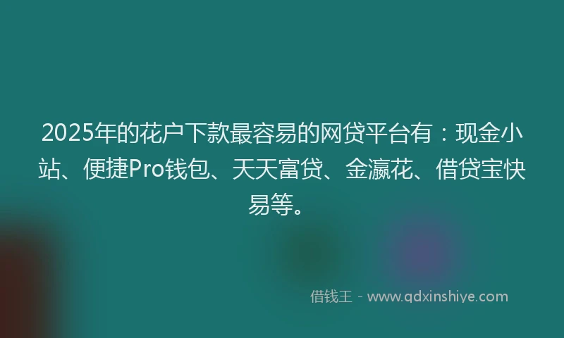 2025年的花户下款最容易的网贷平台有：现金小站、便捷Pro钱包、天天富贷、金瀛花、借贷宝快易等。