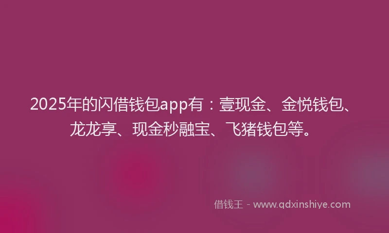 2025年的闪借钱包app有：壹现金、金悦钱包、龙龙享、现金秒融宝、飞猪钱包等。