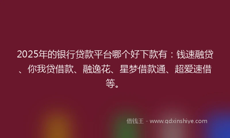 2025年的银行贷款平台哪个好下款有：钱速融贷、你我贷借款、融逸花、星梦借款通、超爱速借等。