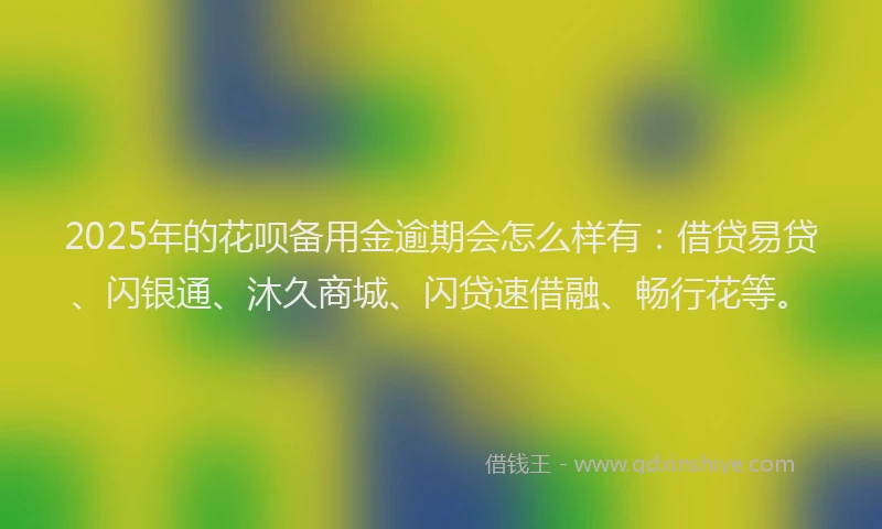 2025年的花呗备用金逾期会怎么样有：借贷易贷、闪银通、沐久商城、闪贷速借融、畅行花等。