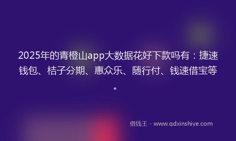 2025年的青橙山app大数据花好下款吗有：捷速钱包、桔子分期、惠众乐、随行付、钱速借宝等。