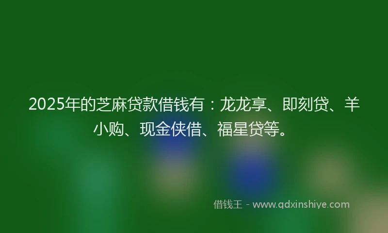 2025年的芝麻贷款借钱有:龙龙享、即刻贷、羊小购、现金侠借、福星贷等。