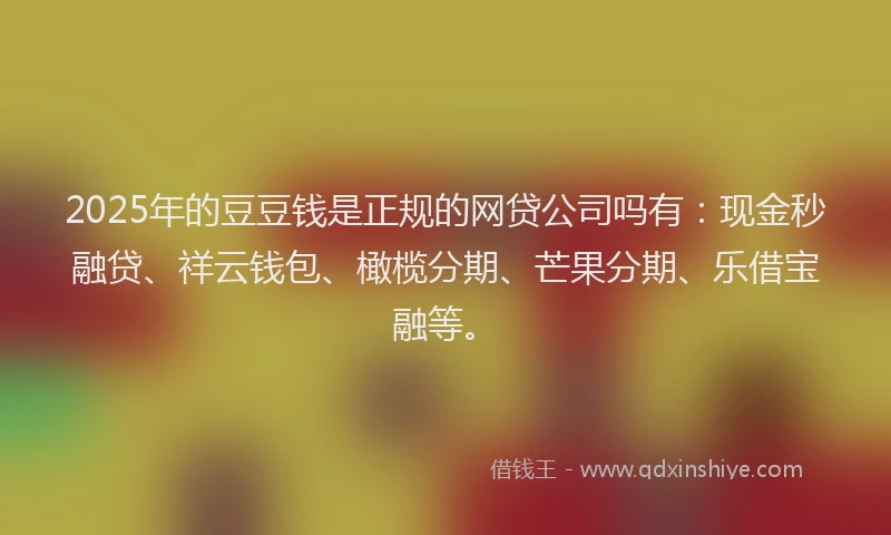 2025年的豆豆钱是正规的网贷公司吗有：现金秒融贷、祥云钱包、橄榄分期、芒果分期、乐借宝融等。