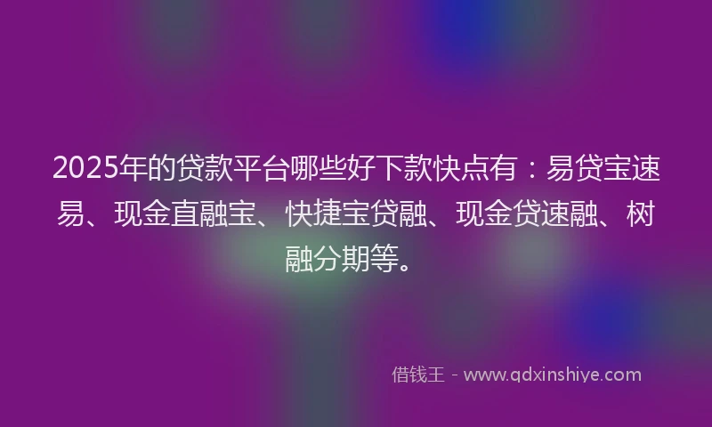 2025年的贷款平台哪些好下款快点有:易贷宝速易、现金直融宝、快捷宝贷融、现金贷速融、树融分期等。