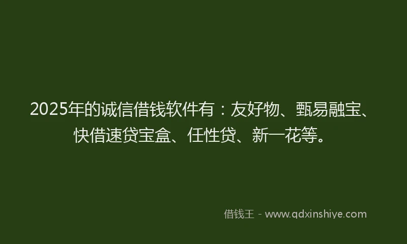 2025年的诚信借钱软件有：友好物、甄易融宝、快借速贷宝盒、任性贷、新一花等。