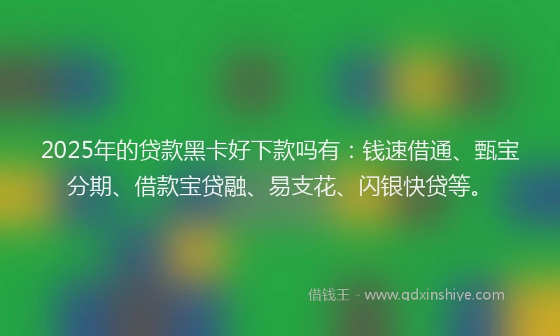 2025年的贷款黑卡好下款吗有:钱速借通、甄宝分期、借款宝贷融、易支花、闪银快贷等。