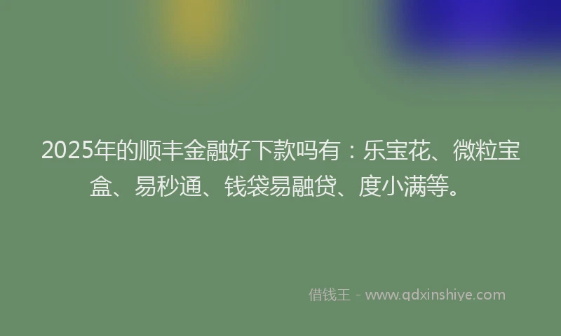 2025年的顺丰金融好下款吗有：乐宝花、微粒宝盒、易秒通、钱袋易融贷、度小满等。