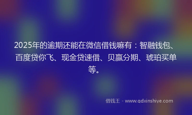 2025年的逾期还能在微信借钱嘛有:智融钱包、百度贷你飞、现金贷速借、贝赢分期、琥珀买单等。