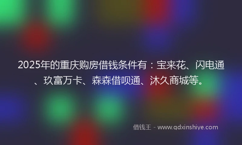 2025年的重庆购房借钱条件有：宝来花、闪电通、玖富万卡、森森借呗通、沐久商城等。
