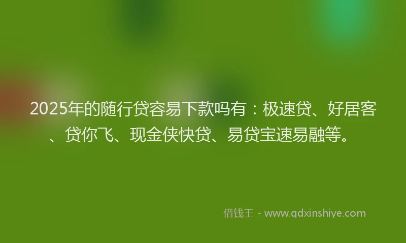 2025年的随行贷容易下款吗有:极速贷、好居客、贷你飞、现金侠快贷、易贷宝速易融等。